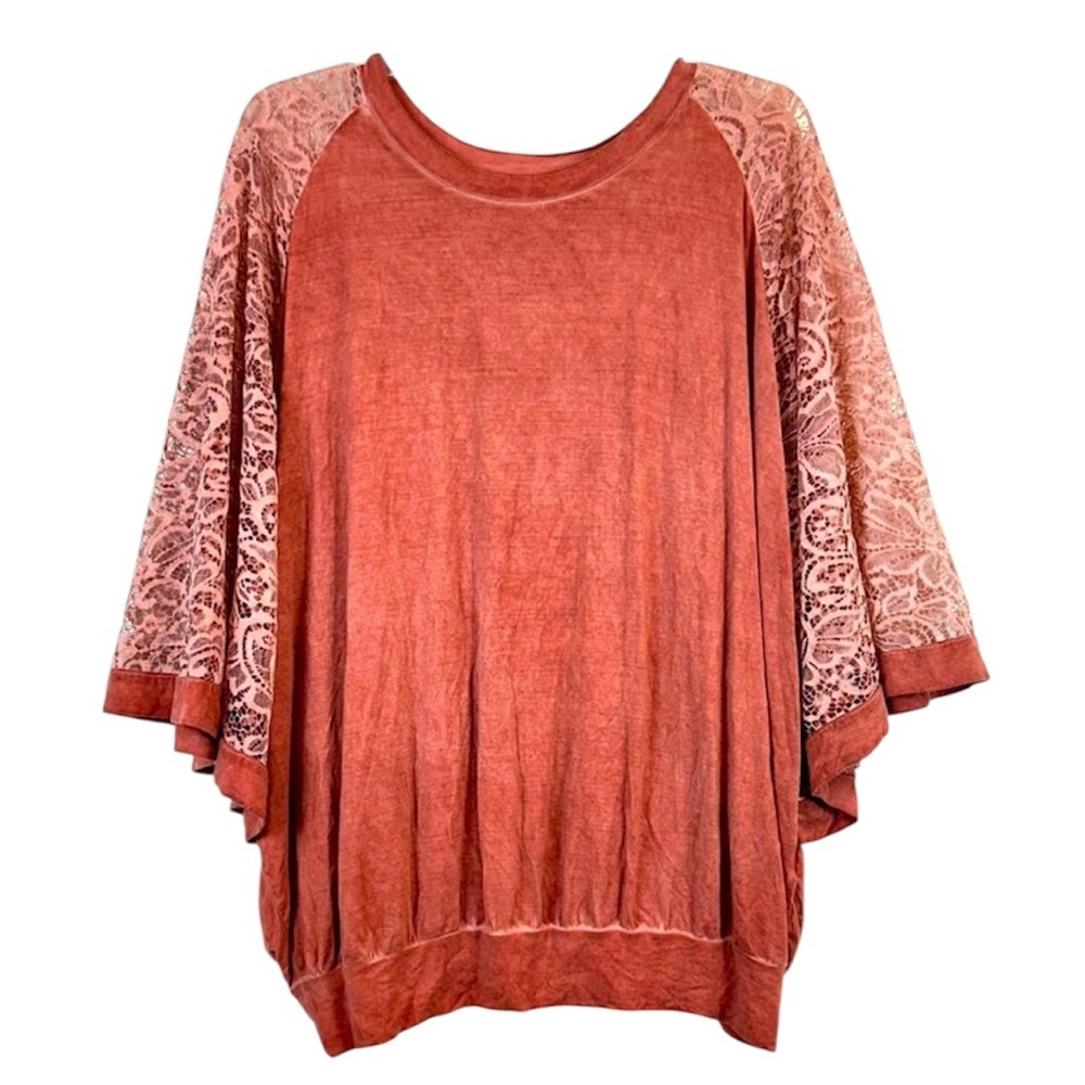 Umgee Burnt Orange Lace Batwing Top Size S